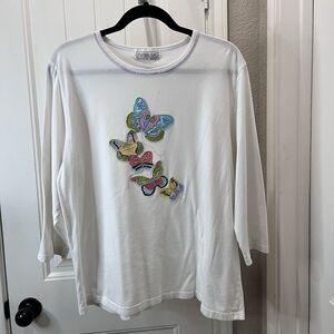 Vintage Mandal Bay Butterfly Butterflies Embroidered Pastel Purple Top Womens XL